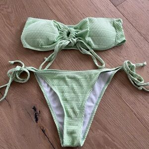 5/$20 SHEIN Light Green Textured Bandeau Tie-Side Bikini